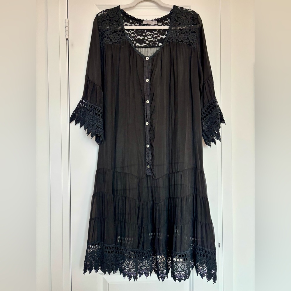‼️ SOLD 🛍️ 100% Silk LARA GUIDOTTI Elegant Black Lace Dress Made in Italy - Picture 4 of 14
